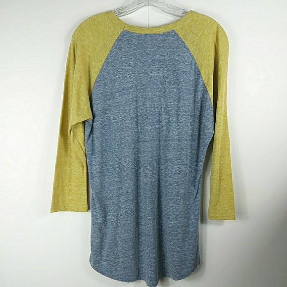 🌟 3/30 LuLaroe Randy Marled Gold Blue Raglan - Picture 4 of 5
